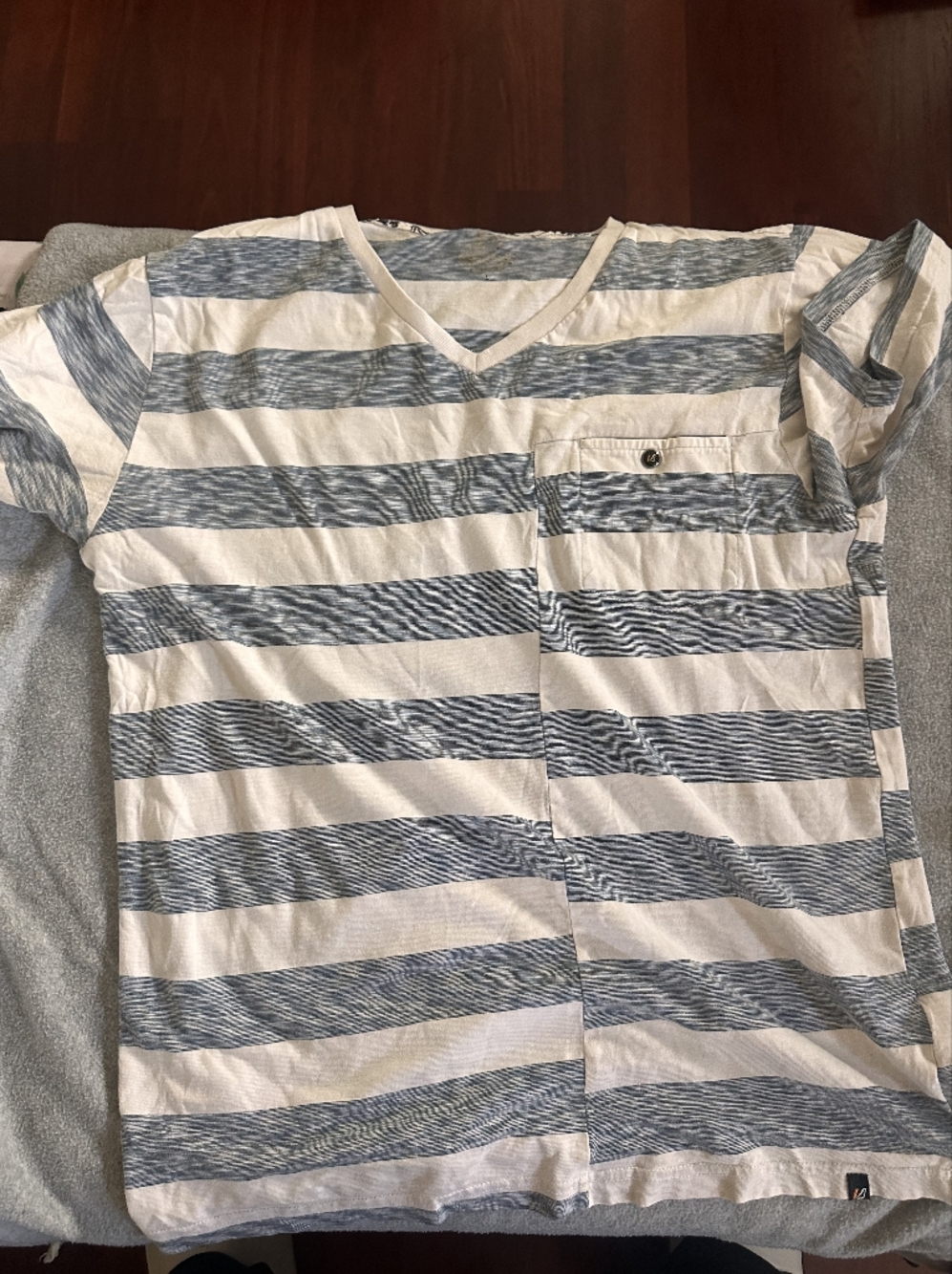 Striped V-Neck Pocket Tee - Blue & White